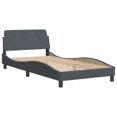 thumbnail image 3 of vidaXL Bed Frame with Headboard Dark Grey 100x203 cm Velvet, 3 of 5