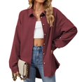 thumbnail image 1 of RXIRUCGD Mode Femme Couleur Unie Manches Longues Col à Revers, Vin, Taille : L, 1 of 9