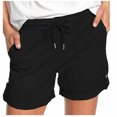 thumbnail image 1 of AherBiu Shorts de Randonnée pour Femmes à Cordon, Taille Haute, à Boutons, Ourlet Roulé, Couleur Unie, 1 of 6