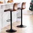 thumbnail image 1 of Bar Stools Set of 2, Height Adjustable Swivel Barstools, Bar Chairs with Backs & Metal Footrest for Home Kitchen, Barstools for Kitchen Dining Reception, PU Leather, Coffee, 1 of 6