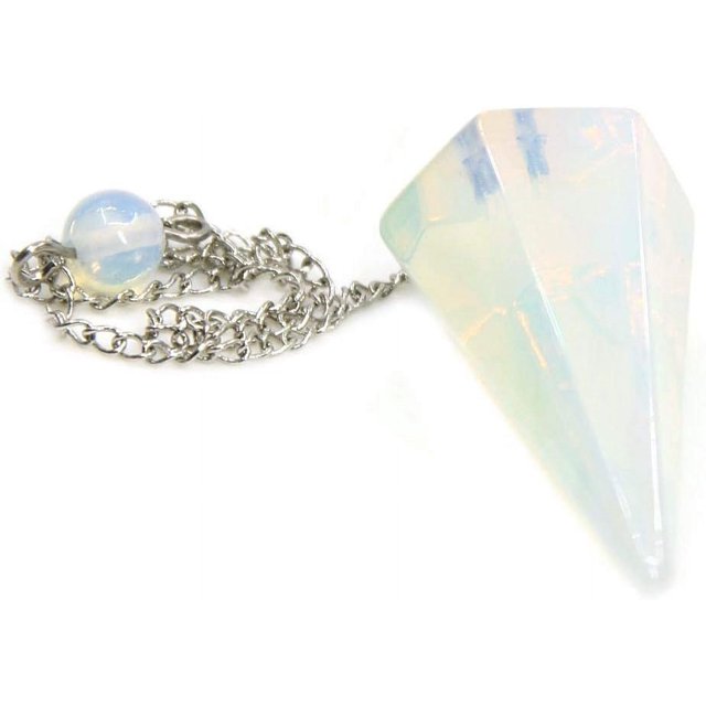 Angelstones Natural Gemstone Crystal Opalite Hexagonal Pointed Reiki Chakra Pendant Pendulum