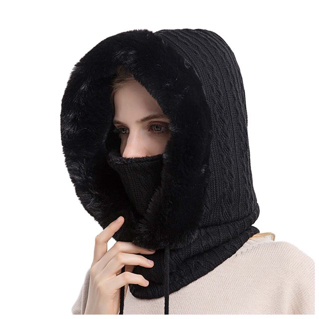 Women Winter Outdoor Riding Headgear Cold-Proof Ski Cap Warm Bib Face Mask Integrated Cold-Proof Hood Hat