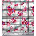 thumbnail image 1 of Soimoi White Moss Georgette Fabric Check & Floral Print Fabric by the Yard 42 Inch Wide, 1 of 5