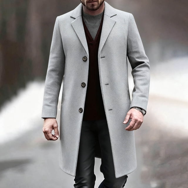 Ceisia Men's Slim Fit Wool-Blend Single-Breasted Long Wool Coat Gift
