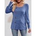 thumbnail image 2 of SUNSIOM Women Fashion Ribbed T-Shirts Solid Color Square Neck Buttons Puff Long Sleeve Shirts Spring Fall Casual Loose Fit Tops, 2 of 6