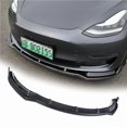thumbnail image 2 of Front Bumper Lip Spoiler For Tesla Model 3 2017-2023 Gloss Black Carbon Fiber Look Bumper Splitters, 2 of 7