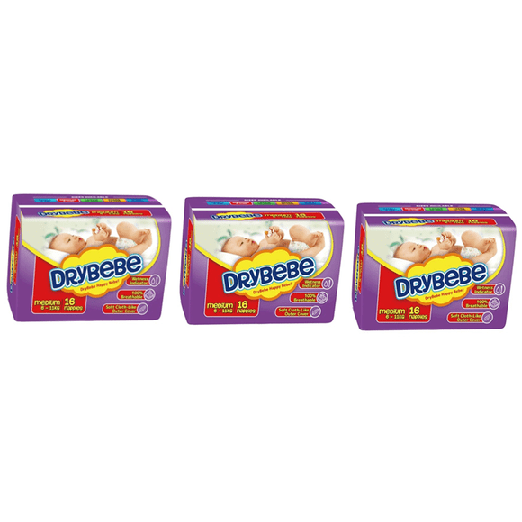 DRYBEBE Diapers - Convenience : DB-102 # 3 Medium (TRIO-PACK 48 units ) 3 pack of 16 units / TRIO-PACK 48 unités) 3 paquets de 16 unités.
