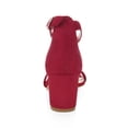 thumbnail image 2 of BLISSFUL STEP Women's Shoes Open Toe Mid Block Heel Ankle Strap Faux Suede Sandals Deep Red 7, 2 of 8