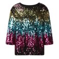 thumbnail image 5 of Penkiiy T-shirt Blouse à Paillettes Mardi Gras pour Femmes, Col Rond, Manches 3/4, Multicolore, 5 of 5