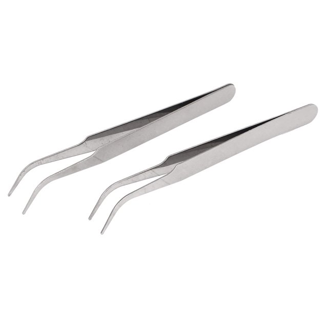 Unique Bargains 110mm Length Bent Curved Pointed Tip Tweezers Pliers Tool 2 Pcs
