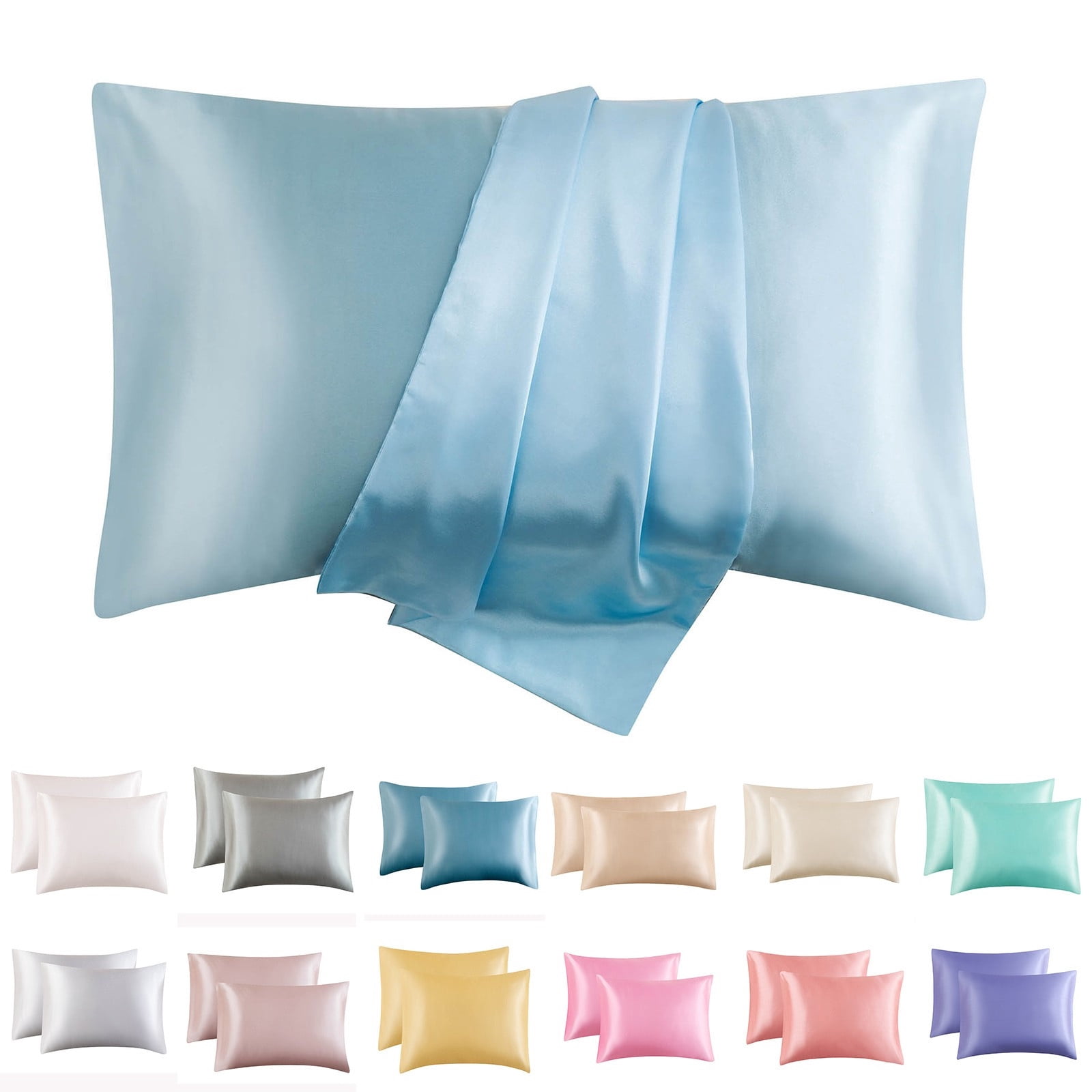 COM1950s Simulated Silk Pillowcase 2 Pack, 20x36 Inch Hair and Skin Care Pillow Cases with Envelope Closure, Soft Faux Silk Polyester Pillow Covers for Beauty Sleep