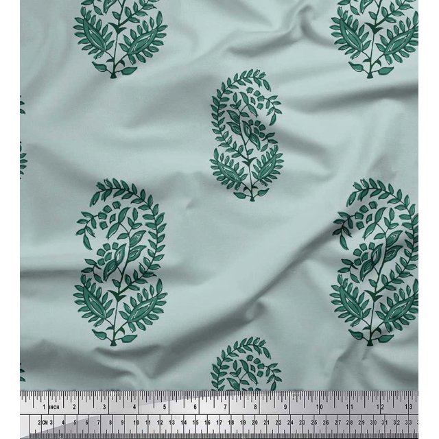 Soimoi Velvet Fabric Leaves Block Print Fabric by Yard 58 Inch Wide