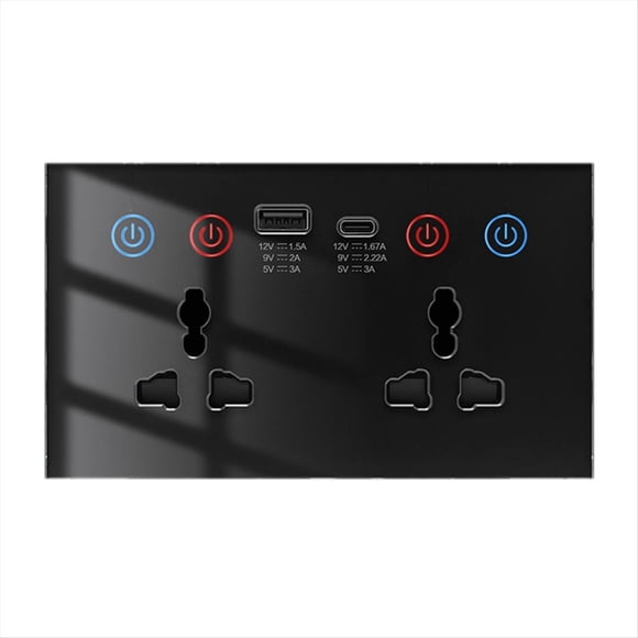 Tuya WiF Smart Socket USB Type-C Wall Outlet 4-in-1 Universal Electrical Power Plug Power Monitor Touch Switch Black,1 * Socket,Black