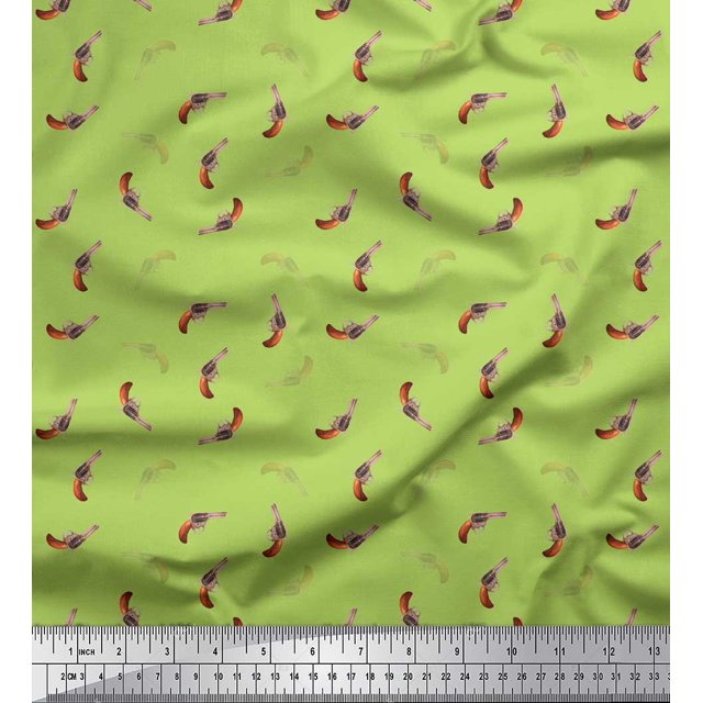 Soimoi Green polyester Crepe Fabric Decor Fabric Printed Yard 52 Inch Wide