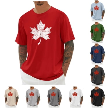 AWZXDE Men's Cotton T-Shirts Solid Color Canada Day Print Short Sleeve T Shirt For Men 2026