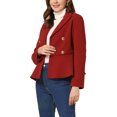 thumbnail image 4 of INSPIRE CHIC Women's Elegant Lapel Button Blazer Long Sleeve Ruffle Hem Work Wool Short Coat Burgundy S, 4 of 5