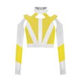 thumbnail image 3 of Eandarui Kids Girls Gymnastics Crop Tops Long Sleeve Shiny Rhinestone Color Block Design with Cross Back Cutout Fluorescent Yellow 6, 3 of 5