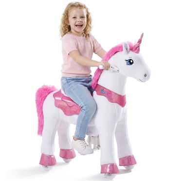 PonyCycle Kid-Powered Ride-On Unicorn Toy, No Battery, Hand Brake, Ages 4-7, Pink, E412