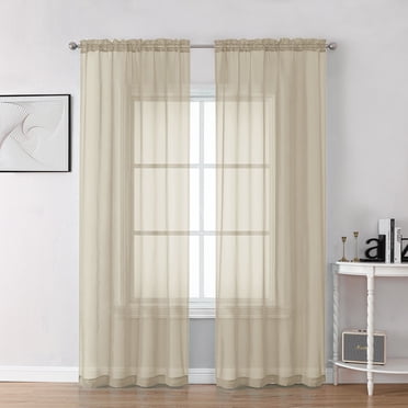 OVZME Window Sheer Curtains 84 inch Lengh 2 Panels for Living Room Privacy Semi Sheer Window Drapes for Bedroom Photography Backdrop Bathroom Home Office, 40W x 84L inches, Taupe, 7 FT Long