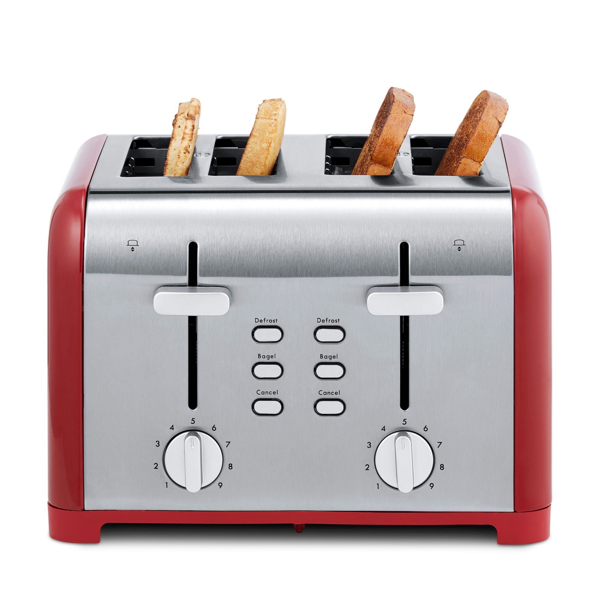 Kenmore Grille-pain 4 tranches en acier inoxydable, commandes doubles, fentes extra larges, 9 niveaux de brunissage, pour muffins anglais et plus