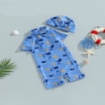 thumbnail image 3 of Toddler Baby Boys One-Piece Swimsuit Print Long/Short Sleeve Zipper Rashguard Swimwear + Swimming Cap, 3 of 8