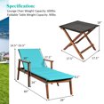 thumbnail image 2 of Costway Ensemble de 3 Pcs Chaise Longue de Patio en Rotin avec Table Pliante Chaise Bois Coussinée Turquoise, 2 of 10