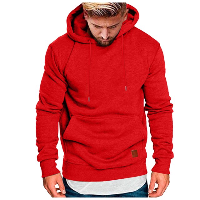 Ediodpoh Chandail à Capuchon pour Homme Étiquette en Cuir Chandail à Manches Longues à Capuche Grande Taille Chandail à Poche Haut Chandail pour Homme Rouge P