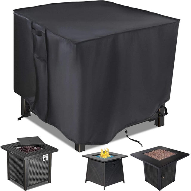 Housse de Foyer Carrée - Housse de Foyer au Gaz Imperméable, Coupe-Vent et Anti-UV Robuste, Fabriquée en Tissu oxford 420D Noir durable avec Revêtement PU Argenté. Comprend un Cordon de Serrage pour une protection Coupe-Vent et des Poignées pour un placement Facile. Convient pour Protéger les Foyers Carrés sur patios, Cours Arrière, porches Ou Pelouses contre les Éléments Météorologiques. Inclut des images de designs de Foyer Compatibles.