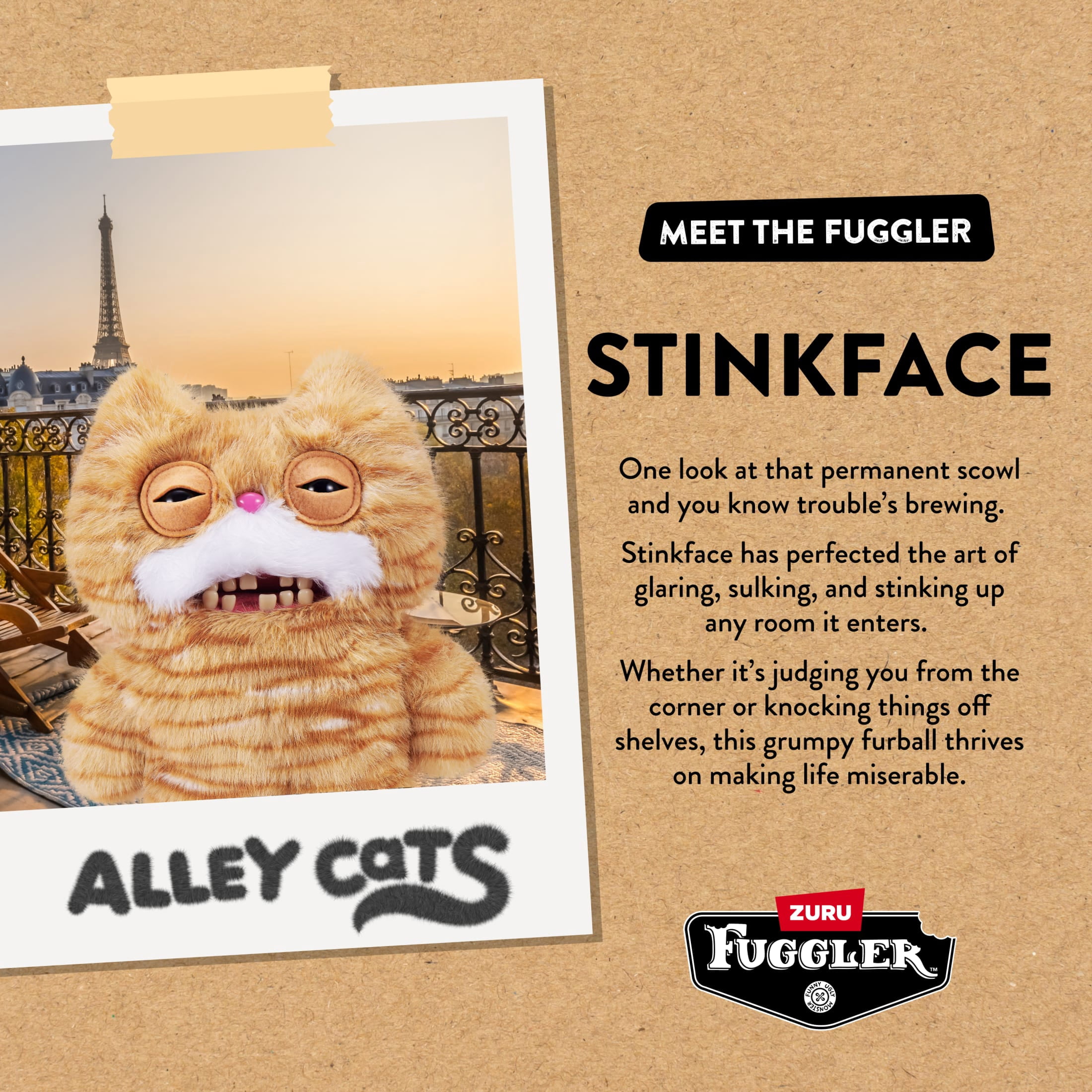 Fuggler Alley Cats 9 inch (Stinkface), Funny Ugly Monster Stuffed Animal Toy by ZURU