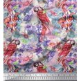 thumbnail image 1 of Soimoi Pink Poly Georgette Fabric Floral,Insect & Parrot Bird Decor Fabric Printed BTY 42 Inch Wide, 1 of 3
