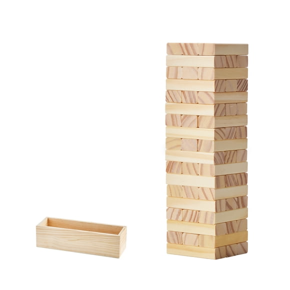 KFFKFF Tumbling Timber Toy, 54 Blocks Tumble Tower Blocks Game, Pine Wood Tumbling Tower Game with Storage Crate, Multiple Ways to Play Wooden Stacking Game