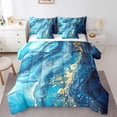 thumbnail image 1 of YST 7 Pcs Comforter Set Queen Size, Blue Marble Bed In A Bag With Flat Sheet And Fitted Sheet For Kid, Stone Pattern Fluid Gold Glitter Abstract Marbling Bedding Set With Pillowcases & Shams, 1 of 5