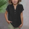 thumbnail image 2 of DecSea Linen Shirts for Kids 2025 Summer Button Down V Neck Short Sleeve Tops Casual Solid Blouses, 2 of 9