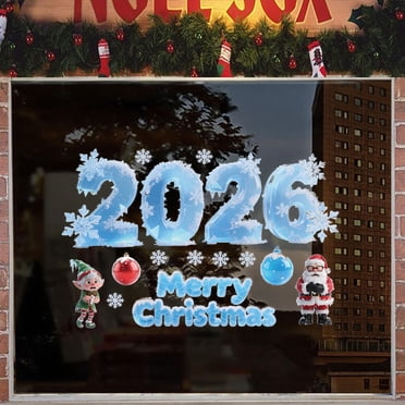 Wzzjkit Autocollants en Verre Numériques de Noël 2026 pour Fenêtre de Centre Commercial Décalcomanies Amovibles