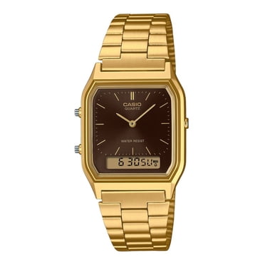 Casio Vintage Analog Digital Gold Tone Stainless Steel Brown Dial Quartz AQ-230GA-5A Unisex Watch
