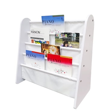 FixtureDisplays® 4 Tiers Book Megazine Rack Bookshelf Storage 25 X 11 X 23.6" Floor Stand Tabletop or Wallmount White Easy Assembly, Also Great for Tools Boards Paper Rolls Prints 15648