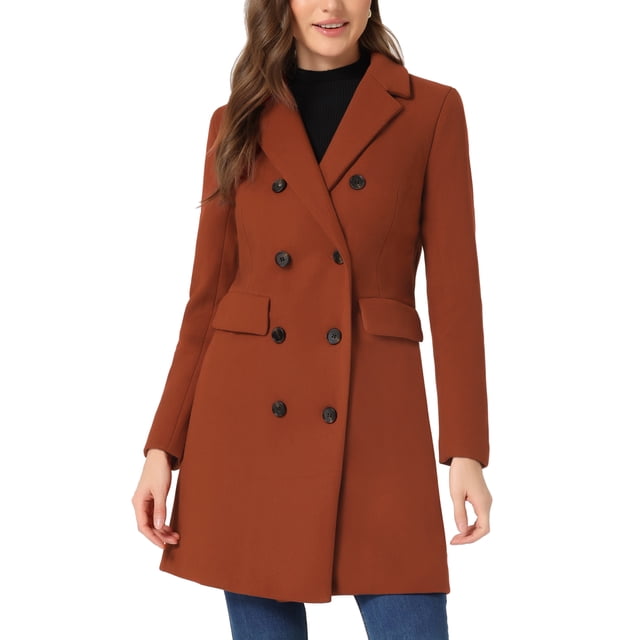 INSPIRE CHIC Manteau d'Hiver pour Femme à Revers Cranté Trench à Double Boutonnage TG Brun Rougeâtre