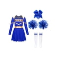 thumbnail image 3 of Zaldita Costume de Pom-Pom Girl pour Filles Enfants à Manches Longues Robe de Cheerleading avec Pompons Attache-Cheveux en Stock Tenue de Performance de Danse B Bleu 14, 3 of 7