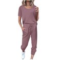 thumbnail image 1 of Yuyuzo Ensembles d'Entraînement pour Femmes 2 Pcs T-Shirts à Manches Courtes à Col Ras du Cou Pantalons Jogger à Cordon avec Poches, 1 of 5
