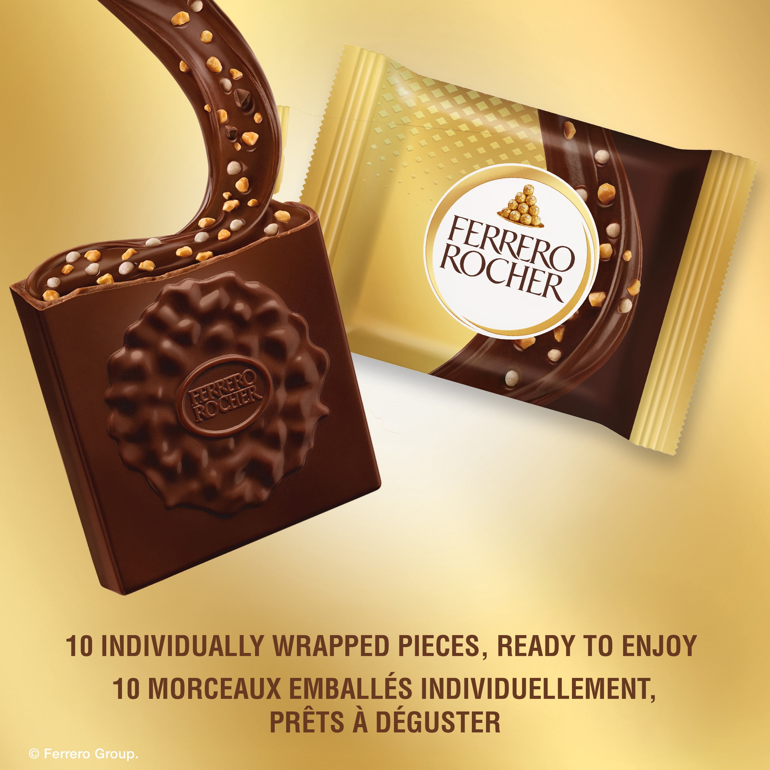 FERRERO ROCHER, 10 Emballés Individuellement, Carrés de Chocolat Noir aux Noisettes de Qualité Supérieure