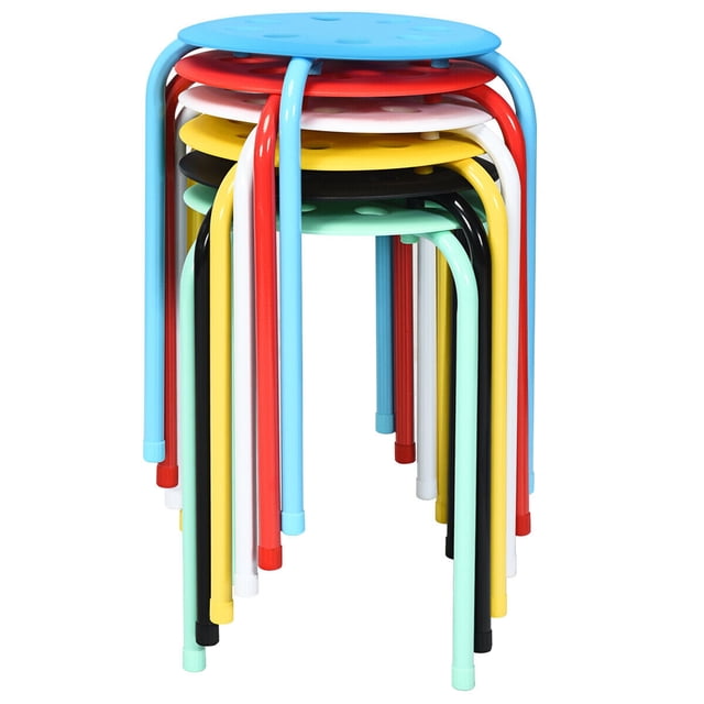 Gymax Set of 6 Portable Plastic Stack Stools Backless Classroom Seating Assorted Color