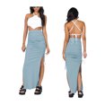 thumbnail image 2 of Women Knitted Package Hip Skirt Summer High Waist Split Skirt with Drawstring, 2 of 9