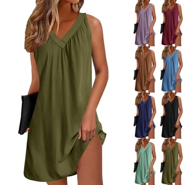 Summer Savings Clearance! Women Casual Nightgowns, Sleeveless Soft Lightweight Sleep Dress, Summer Comfy Pleated V-Neck Night Dresses, Perfect for Sleepwear or Lounging