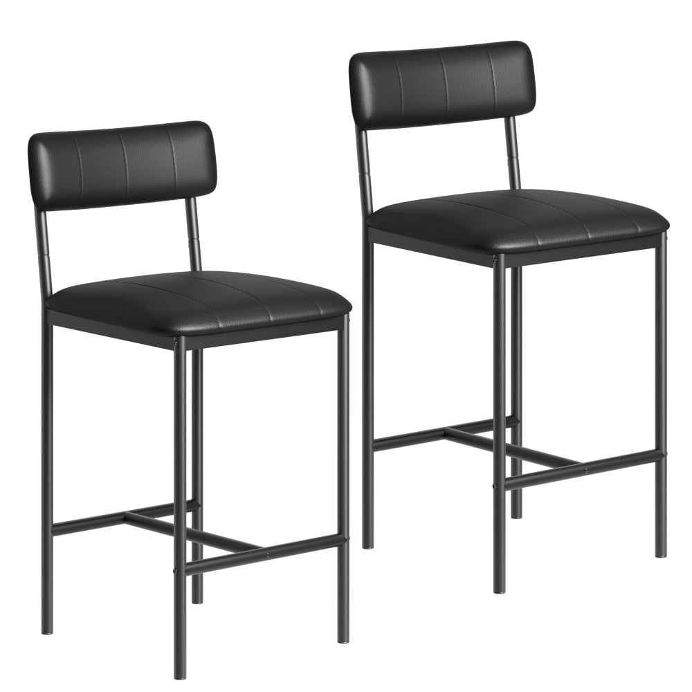 EastVita Bar Stools Set of 2, Counter Height Bar Stools with Footrest, PU Leather Kitchen Barstools, Bar Chairs with Back for Kitchen Island, Apartment,Counter Bar, Easy Assembly,Black