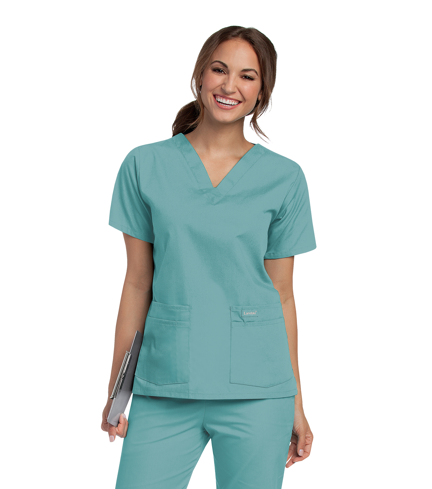 Landau Essentials Haut de Sarrau pour Femmes : 4 Poches, Coupe Classique Décontractée, Col en V Durable 8219