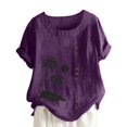 thumbnail image 1 of Chemise à Manches Longues pour Femmes Été Décontracté Col Rond Manches Courtes Imprimé Chemise Ample Hauts d'Été pour Femmes Coupe Ample Hauts à Manches Courtes pour Femmes, 1 of 5