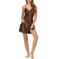 thumbnail image 1 of INSPIRE CHIC Nuisette en Satin à Dentelle pour Femme, Col en V, Robe de Détente, Camisole, Chemises de Nuit, G Brun, 1 of 6