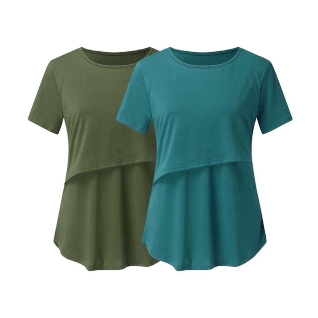 DPTALR Grossesse Enceinte Allaitement T-Shirts à Manches Courtes Couleur Unie Col Rond Blouse d'Allaitement