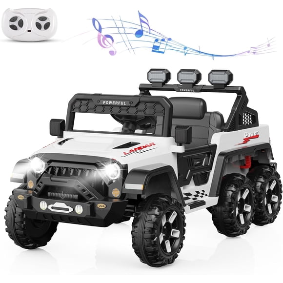 24V Ride On Car for Kids with Remote Control 6 Wheels 4WD Electric Car Bluetooths 3 Speeds Safety Belt Outdoor Fun White