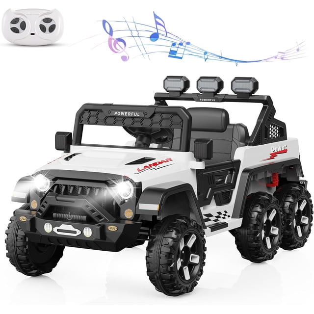 24V Ride On Car for Kids with Remote Control 6 Wheels 4WD Electric Car Bluetooths 3 Speeds Safety Belt Outdoor Fun White